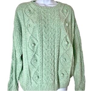 NWOT Vine & Love Womens Large Chunky Knit Sweater Soft Green Cable Knit Pullover
